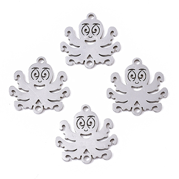 201 Stainless Steel Links connectors, Laser Cut, Octopus, Stainless Steel Color, 16.5x16.5x1mm, Hole: 1.4mm