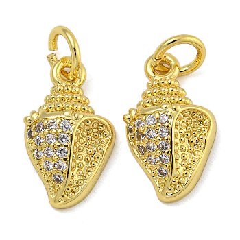 Rack Plating Brass Micro Pave Cubic Zirconia Pendants, Long-Lasting Plated, Cadmium Free & Lead Free, Conch, Conch, 14.5x8.5x4mm