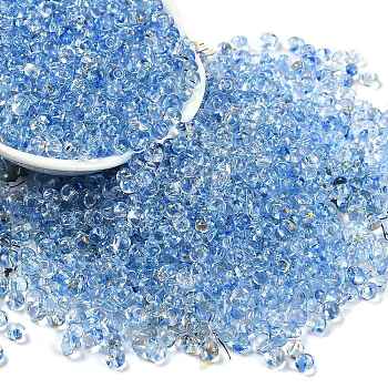 6/0 Spray Paint Glass Seed Beads, Teardrop, Dodger Blue, 5x4.5x4mm, Hole: 1mm, about 4500pcs/pound