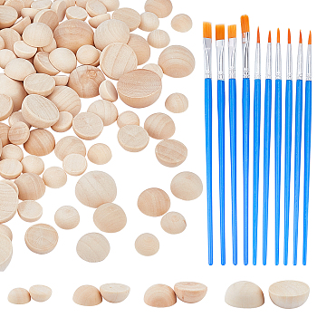 Nbeads Painting Kits, Including Wood Cabochons and Plastic Paint Brushes Pens, Mixed Color, 190pcs/set