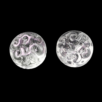 Transparent Glass Beads, Flat Round with Flower, White, 13.5x8.5mm, Hole: 1.2mm, about 10pcs/bag