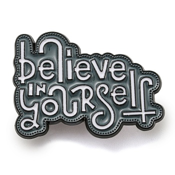 Inspirational Word Black Alloy Brooches, Enamel Pins, for Backpack Clothes, Slate Gray, 27x37x1.5mm
