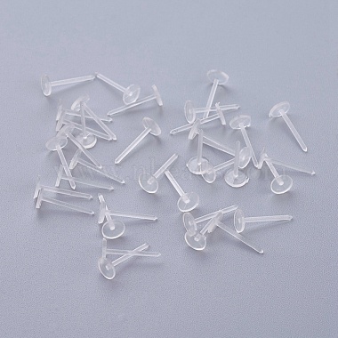 Plastic Stud Earring Findings, Flat Round, Clear, 12x5mm, Pin: 1mm, about  1000pcs/bag