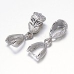 Leaf Rack Plating Brass Pendant Pinch Bails, Platinum, 13x8x5mm, Hole: 5x9mm and 7x4mm, Pin: 1mm(KK-L102-19P)