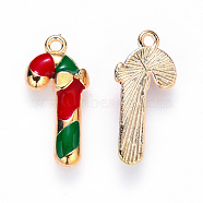 Alloy Enamel Pendants, for Christmas, Candy Cane, Light Gold, Red, 20x9.5x3mm, Hole: 1.4mm(ENAM-S121-015)