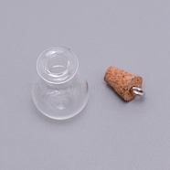 Empty Glass Wishing Bottle Pendants, with Cork Stopper and Platinum Iron Screw Eye Pin Peg, Round, Clear, 32.5x17mm, Hole: 2.5mm(GLAA-WH0025-07)