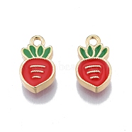 Brass Enamel Charms, Real 18K Gold Plated, Carrot Charms, Red, 13.6x7.6x2.4mm, Hole: 1.6mm(KK-G432-07G)