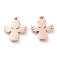 Ion Plating(IP) 304 Stainless Steel Charms, Laser Cut, Angel, Rose Gold, 14x11.5x1.5mm, Hole: 1.4mm(STAS-Y002-14RG)