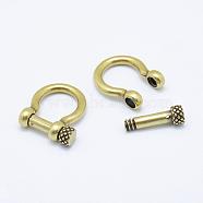 Brass D-Ring Anchor Shackle Clasps, Cadmium Free & Nickel Free & Lead Free, Antique Bronze, 18x21x6mm, Hole: 11x13mm(KK-P113-13AB-NR)