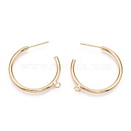 Brass Stud Earring Findings, Half Hoop Earrings, with Loop, Nickel Free, Real 18K Gold Plated, 32.5x29x2mm, Hole: 2mm, pin: 0.7mm(KK-S345-031)