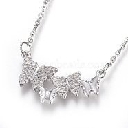 304 Stainless Steel Pendant Necklaces, with Cubic Zirconia, Butterfly, Clear, Stainless Steel Color, 18.6 inch(47.5cm), Pendant: 23.5x14.5x2.5mm(X-NJEW-O108-12P)