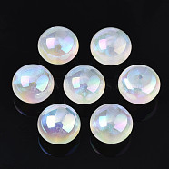 Opaque Acrylic Beads, AB Color Plated, with Glitter Powder, Half Drilled, Flat Round, White, 14x9mm, Hole: 1.2mm(PACR-S224-07C)