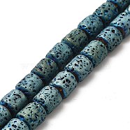 Electroplated Natural Lava Rock Beads Strands, Column, Green Plated, 8x6.5mm, Hole: 1mm, about 50~51pcs/strand, 15.35~15.55 inch(39~39.5cm)(G-G984-16D)