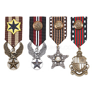 AHADERMAKER 4Pcs 4 Style Shield & Eagle & Star Retro British Preppy Style Alloy & Iron Pendant Lapel Pins, Polyester Brooch Medal for Men, Mixed Patterns, 75~95mm, 1Pc/style(FIND-GA0002-86)