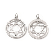 Brass Micro Pave Cubic Zirconia Pendants, with Jump Ring, Flat Round with Star of David Charm, Platinum, 22.7x20x1.9mm, Hole: 2.5mm(KK-E068-VB428)