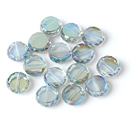 Electroplate Glass Beads, AB Color Plated, Faceted Flat Round, Aqua, 11.5x5mm, Hole: 1.2mm(EGLA-TAC0001-06)