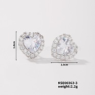 Chic Heart-shaped Stud Earrings with Delicate Diamonds, Platinum, Crystal, 10x10mm(UG6392-3)