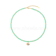 Natural Green Aventurine Beaded Necklaces, with Golden Plated Metal Eye Charms, 15.75 inch(40cm), Charm: 13.7x13.8mm(EK5559-5)