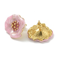 Flower Ion Plating(IP) 304 Stainless Steel Stud Earrings, with Enamel for Women, Polishing, Golden, Pink, 23x22mm(EJEW-G400-14G-03)