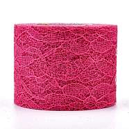 Sparkle Lace Fabric Ribbons, with Glitter Powder, for Wedding Party Decoration, Skirts Decoration Making, Hot Pink, 2 inch(5cm), 10 yards/roll(OCOR-K004-C09)