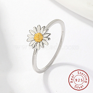 Rhodium Plated 925 Sterling Silver Daisy Flower Finger Ring for Women, with 925 Stamp, Platinum, US Size 8(18.1mm)(KN3229-3)