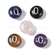 Natural Mixed Gemstone Beads, Flat Round with Letter, Letter O, 8.5~9x5~5.5mm, Hole: 1.2mm(G-L524-20O)