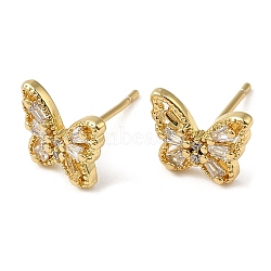 Rack Plating Brass Butterfly Stud Earrings, with Cubic Zirconia, Lead Free & Cadmium Free, Real 18K Gold Plated, 8x9.5mm(EJEW-M235-07G)