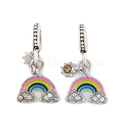 Rack Plating Alloy Crystal Rhinestone European Dangle Charms, Rainbow Large Hole Pendants with Colorful Enamel, Platinum, 27mm, Rainbow: 12.5x14x2mm, Hole: 5mm(FIND-C055-22P)