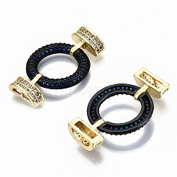 Brass Micro Pave Cubic Zirconia Links Connectors, Cadmium Free & Nickel Free & Lead Free, Real 16K Gold Plated, Ring, Royal Blue & Clear, 31mm(KK-S061-44B-NR)