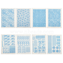 8 Sheets 8 Styles Paper Ceramic Decals, Pottery Ceramics Clay Transfer Paper, Underglaze Flower Paper, Blue, 52.5~53x38x0.005cm, 1 sheet/style(DIY-BC0012-05B)