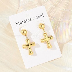 304 Stainless Steel Dangle Stud Earrings for Women, Cross, Golden, 40x20mm(EJEW-A125-43G)