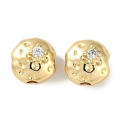 Brass Micro Pave Cubic Zirconia Beads, Flat Round, Real 18K Gold Plated, 7.5x6mm, Hole: 1.6mm(KK-P283-22G)