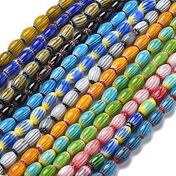 Handmade Millefiori Lampwork Beads Strands, Rice, Mixed Color, 11~12x7~8mm, Hole: 0.9mm, about 31pcs/strand, 13.98~14.37 inch(35.5~36.5cm)(LAMP-F035-12)