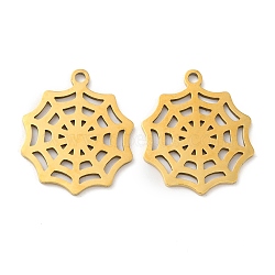 201 Stainless Steel Pendants, Spider Web Charm, Golden, 15x18x0.8mm, Hole: 1.4mm(STAS-Q245-08G)
