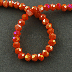 Electroplate Opaque Glass Beads Strands, AB Color Plated, Faceted(32 Facets), Round, Orange Red, 4mm, Hole: 0.5mm, about 100pcs/strand, 14.2 inch(EGLA-R017-4mm-9)