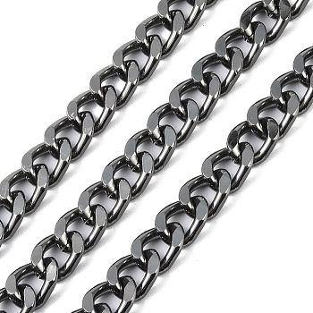 Aluminium Curb Chain, Unwelded, with Spool, Gunmetal, 14x10x2.8mm, about 68.90 Feet(21m)/Roll