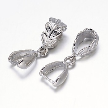 Leaf Rack Plating Brass Pendant Pinch Bails, Platinum, 13x8x5mm, Hole: 5x9mm and 7x4mm, Pin: 1mm
