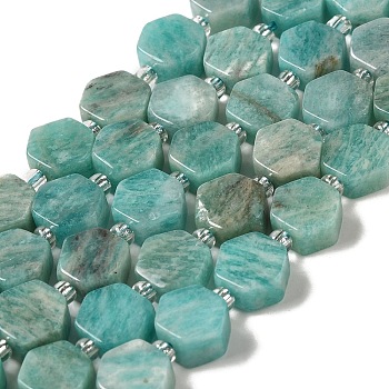 Natural Amazonite Beads Strands, Hexagon, with Seed Beads, 8.5~9x8.5~10x4~5mm, Hole: 1mm, about 17~18pcs/strand, 7.48''(19cm)