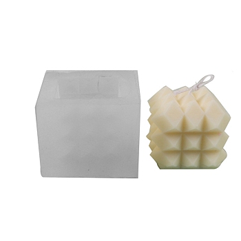 Cuboid DIY Candle Food Grade Silicone Molds with Diamond Shape Ball, , Handmade Soap Molds, Mousse Chocolate Cake Mold, White, 72x72x57mm, Inner Diameter: 50x50mm