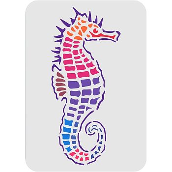Large Plastic Reusable Drawing Painting Stencils Templates, for Painting on Scrapbook Fabric Tiles Floor Furniture Wood, Rectangle, Sea Horse Pattern, 297x210mm