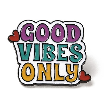 Inspiring Word Good Vibes Only Enamel Pins, Black Alloy Brooches for Backpack Clothes, Purple, 23.5x29.5x1mm