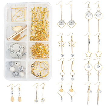 SUNNYCLUE DIY Synthetic Turquoise Earring Kits, Including Metal Linking Rings & Cable Chains & Earring Hooks & Pendants, Golden & Light Gold, 12x1mm, Hole: 10mm