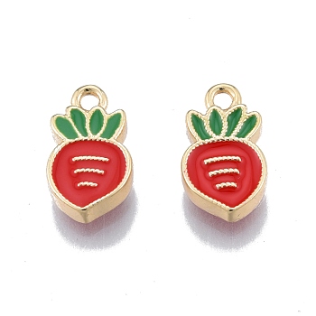 Brass Enamel Charms, Real 18K Gold Plated, Carrot Charms, Red, 13.6x7.6x2.4mm, Hole: 1.6mm