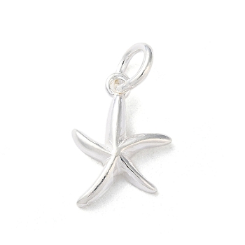 925 Sterling Silver Sea Animal Starfish Charms, with Jump Rings, Starfish, 13x10x2.2mm, Hole: 3.9mm