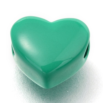 Spray Painted Brass Beads, Heart, Medium Sea Green, 8.5x10x5.5mm, Hole: 2.2mm