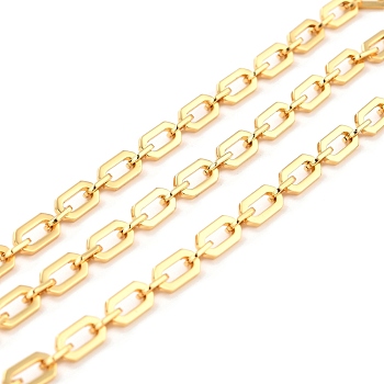Brass Link Chains, Long-Lasting Plated, Unwelded, Flat Octagon & Round, with Spool, Cadmium Free & Nickel Free & Lead Free, Real 18K Gold Plated, Link: 7x5x1mm, 10x5.5x1.5mm