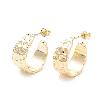 Chunky Hammered C-shape Stud Earrings, Half Hoop Earrings, Brass Open Hoop Earrings for Women, Real 18K Gold Plated, 18x18x8.5mm, Pin: 0.6mm