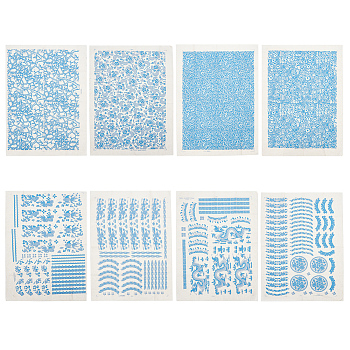 8 Sheets 8 Styles Paper Ceramic Decals, Pottery Ceramics Clay Transfer Paper, Underglaze Flower Paper, Blue, 52.5~53x38x0.005cm, 1 sheet/style