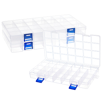 Elite 3Pcs Rectangle Polypropylene(PP) Bead Storage Containers, 28 Compartment Organizer Boxes, with Hinged Lid, for Jewelry Small Accessories, Clear, 25.2x13.5x2.8cm, 3pcs/bag