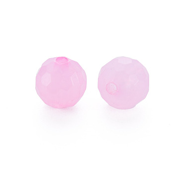 Transparent Acrylic Beads, Dyed, Faceted, Round, Pearl Pink, 8x7.5mm, Hole: 1.6mm, about 1810pcs/500g